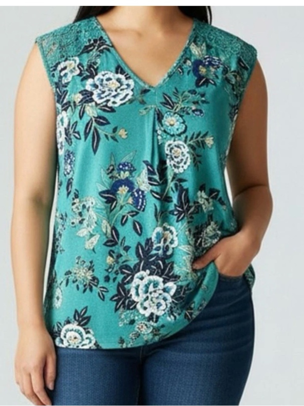 NWT Daniel Rainn sleeveless Fantine Crochet lace green floral cutout tunic 1X